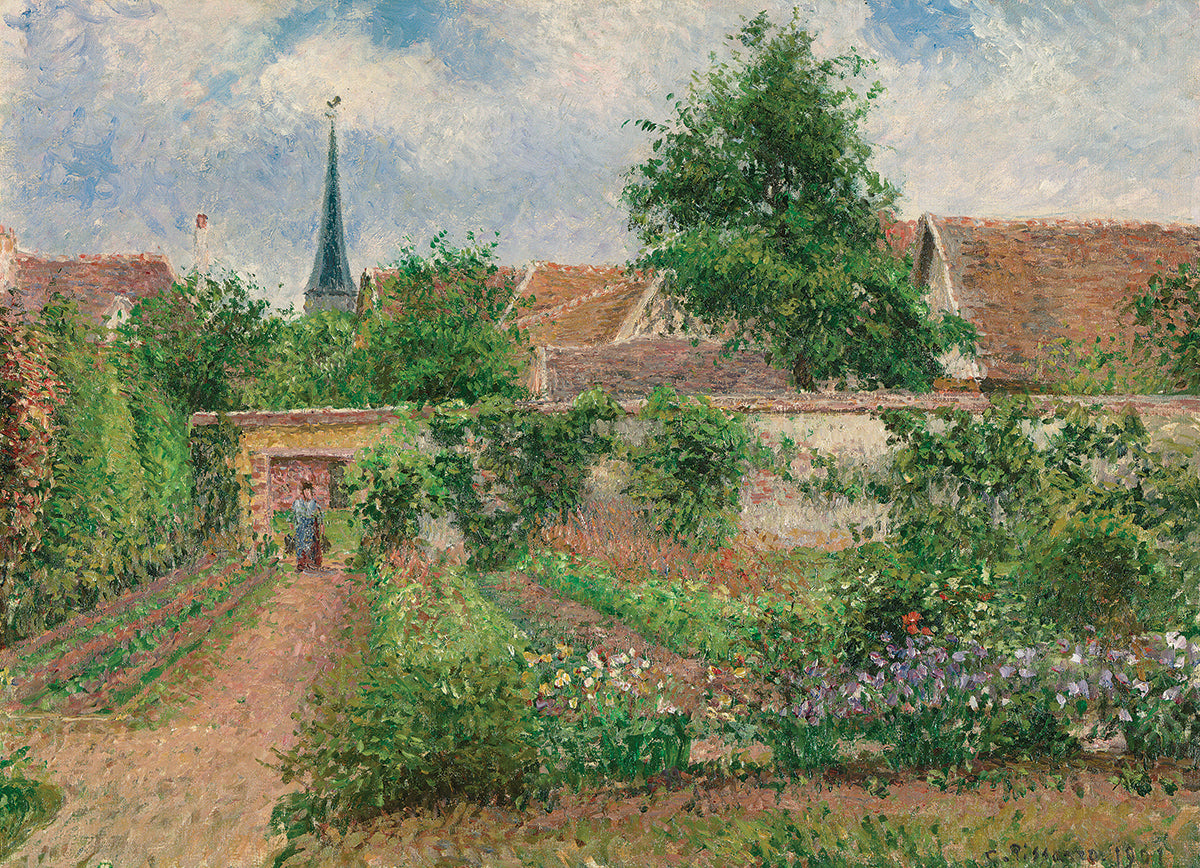 пъзел Eurographics 1000 - Vegetable Garden Overcast Morning Eragny|Зеленчукова градина, цъфнали дървета, пролет